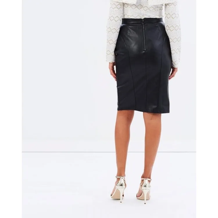 Womens Genuine High Waisted Black Leather Mini Pencil Skirt