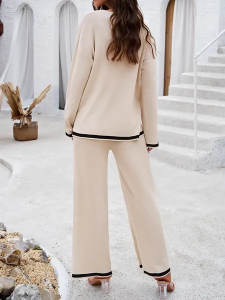 Women's Knitted Long Sleeved Pullover Top and Wide Leg Pants Two Piece Set H95BWCV34B