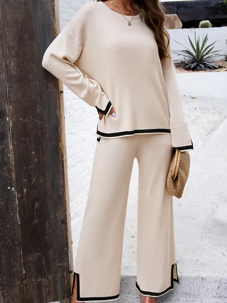 Women's Knitted Long Sleeved Pullover Top and Wide Leg Pants Two Piece Set H95BWCV34B