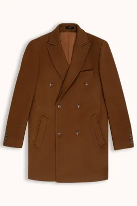 WOOLEN LONG COAT DOUBLE BREASTED LIGHT BOWN